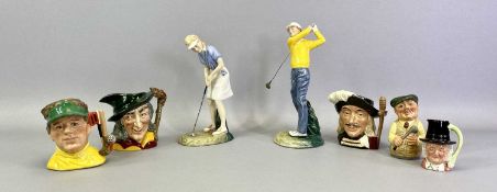 ROYAL DOULTON GOLFING FIGURES (2) - 'Teeing Off' HN3276 and 'Winning putt' HN3279, four small