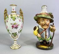 ROYAL CROWN DERBY TWO HANDLED VASE - of slender ovoid form, dated 1907, with narrow neck and