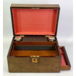 VICTORIAN ROSEWOOD TRINKET BOX - the hinged cover inlaid with rectangular mother of pearl lozenge,