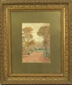 G G BRANSCOMBE watercolour - country lane with figures and buildings to background, signed and dated