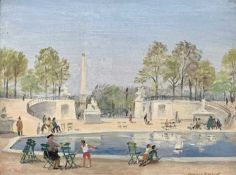 HERMIONE HAMMOND oil on board – titled verso ‘The Pond in the Tuileries Gardens, Paris’, signed