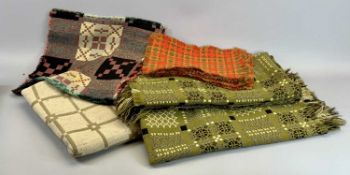 SMALL WELSH TAPESTRY BLANKETS (2) – green, black and cream geometric pattern, Welsh tapestry place