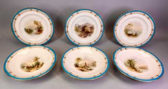 ATTRIBUTED TO MINTON 6 PIECE DESSERT SERVICE - 19th century, all the pieces with turquoise and
