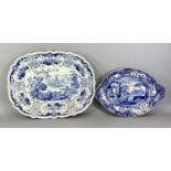 STAFFORDSHIRE INDENTED BLUE & WHITE TRANSFER DECORATED MEAT DISH - by Hicks Meigh & Johnson, early