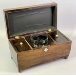 ROSEWOOD DOUBLE TEA CADDY - late 19th century, of sarcophagus form on brass ball feet, hinged