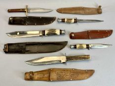 WILLIAM ROGERS SHEFFIELD BOWIE KNIFE – with 20cms clip point blade and antler handle with leather