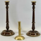 TALL MAHOGANY CANDLESTICKS, A PAIR – 19th century with turned fluted and twist columns, circular