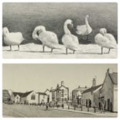 IEUAN WILLIAMS (Anglesey artist, b. 1946) pencil sketches (2) - "White Lion Square, Caernarfon",