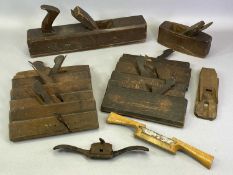 VINTAGE WOODEN PLANES - a collection, eight moulding planes, boxed plane, spokeshaves ETC