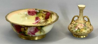 ROYAL WORCESTER CHINA BOWL - painted by Kitty Blake inside and out with roses, buds and leaves,
