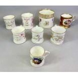 ENGLISH PORCELAIN MUGS - 19th century, a collection of 8, hand painted with floral sprays and
