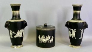 FENTON WARE 'OLD GREEK' VASES, A PAIR - decorated with classical Greek figures on a black ground