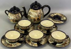JAPANESE SATSUMA TEASET – finely painted including teapot and cover, covered sucrier and five cups