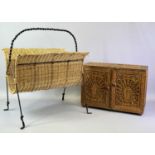MID 20TH CENTURY WIRE FRAMED WICKER MAGAZINE RACK, possibly Scandinavian, 54cms H, 47cms L, 34cms
