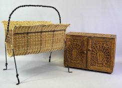 MID 20TH CENTURY WIRE FRAMED WICKER MAGAZINE RACK, possibly Scandinavian, 54cms H, 47cms L, 34cms