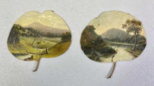 ALFRED WILLIAM EUSTACE (1820 - 1907) paintings on eucalyptus leaves, a pair - depicting scenes