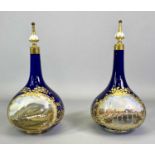 CHAMBERLAINS WORCESTER VASES, A PAIR - each of bottle shape with slender necks and stoppers, gilt