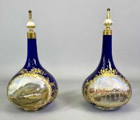 CHAMBERLAINS WORCESTER VASES, A PAIR - each of bottle shape with slender necks and stoppers, gilt