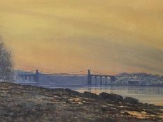 DAVID T WILLIAMS limited edition colour print (284/300) - Menai Straits with bridge beyond, signed