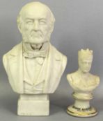 ROBINSON & LEADBEATER PARIAN BUST OF WILLIAM GLADSTONE, 20cms H and a Parian bust of Queen Alexander