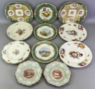18TH & 19TH CENTURY CABINET PLATES - 12 items to include two hand painted floral panel square