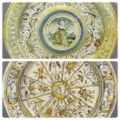 ITALIAN MAIOLICA WALL CHARGER – decorated to the centre shield with a figure within border of