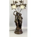 DECORATIVE ART NOUVEAU STYLE COMPOSITE TABLE LAMP - modelled as a young boy and girl with scrolled