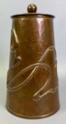 ARTS & CRAFTS COPPER LIDDED CONTAINER - possibly Newlyn School, of tapered, cylindrical form and