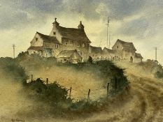LES HARRIS (British 1924-2008) watercolour - hilltop farm, signed lower left, unframed, 24 x 35.
