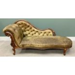 VICTORIAN MAHOGANY CHAISE LONGUE - button back leather upholstery having studded nail edging, the