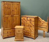MODERN PINE BEDROOM FURNITURE - to include a deep two door wardrobe with two base drawers, 183cms H,