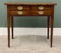 REGENCY MAHOGANY & CROSSBANDED WALNUT THREE DRAWER PARLOUR TABLE - the two short and one long drawer