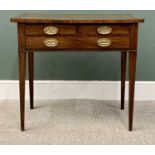 REGENCY MAHOGANY & CROSSBANDED WALNUT THREE DRAWER PARLOUR TABLE - the two short and one long drawer