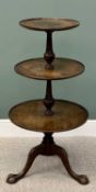 GOOD 20th CENTURY THREE TIER MAHOGANY DUMB WAITER - having circular trays separated with turned