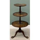 GOOD 20th CENTURY THREE TIER MAHOGANY DUMB WAITER - having circular trays separated with turned