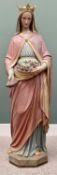 VINTAGE POLYCHROME DECORATED TERRACOTTA FIGURINE - St Elizabeth of Portugal (Queen of Portugal