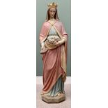 VINTAGE POLYCHROME DECORATED TERRACOTTA FIGURINE - St Elizabeth of Portugal (Queen of Portugal