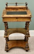 VICTORIAN FIGURED WALNUT DESKTOP TWO TIER STAND - the galleried top opening to reveal a fitted