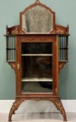 CIRCA 1900 MAHOGANY SIDE CABINET - with exotic inlays, having a shaped and bevelled edge mirror