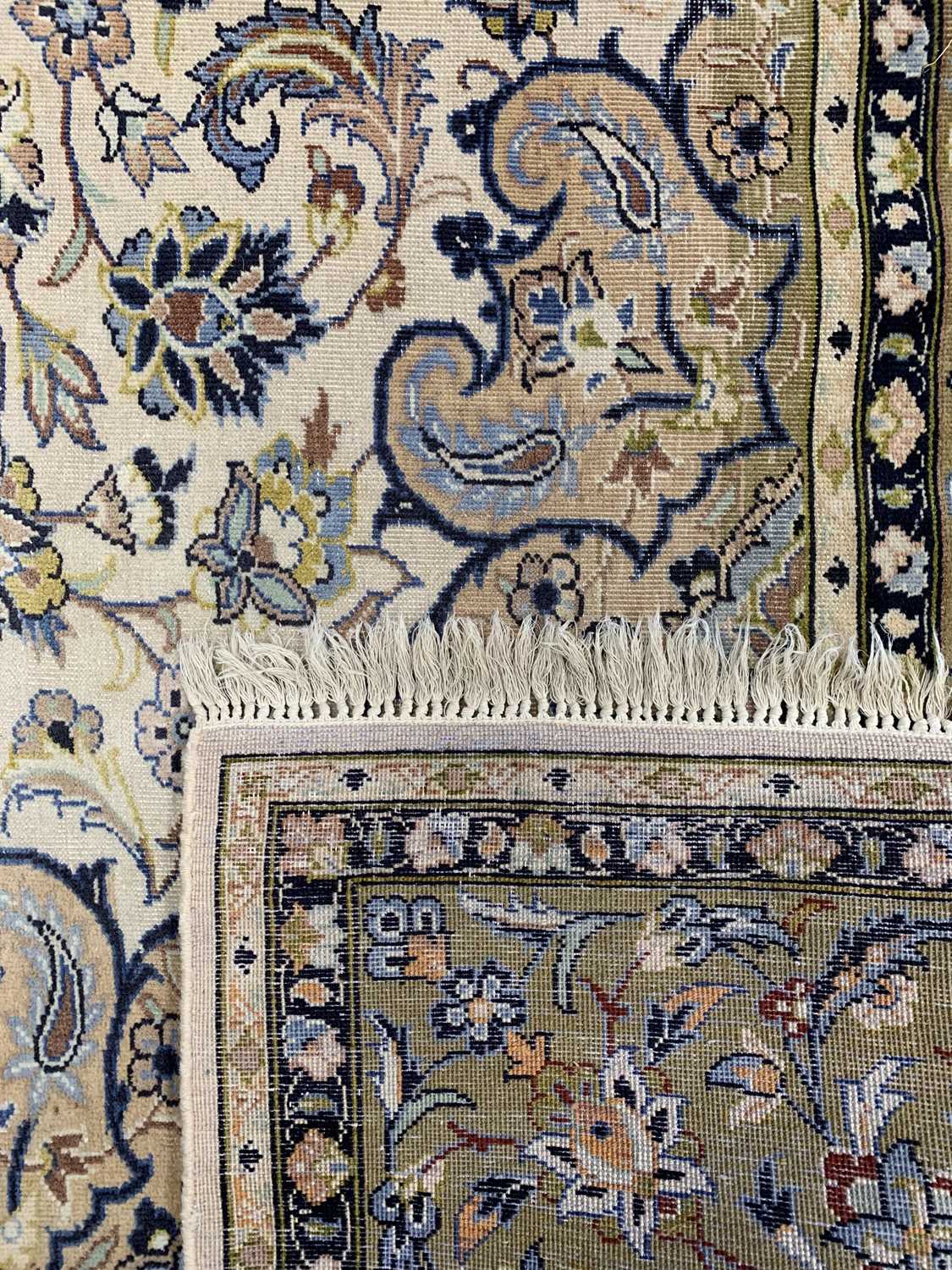LARGE EASTERN STYLE RUG - multiple bordered with tasselled ends, mainly beige and blue ground with - Image 2 of 3