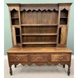 REPRODUCTION OAK SHROPSHIRE DRESSER - with dentil moulded cornice and shaped front frieze, over