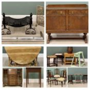 VINTAGE FURNITURE, HOUSEHOLD GOODS, CAST & WROUGHT IRON FIREPLACE GOODS - a large mixed parcel to