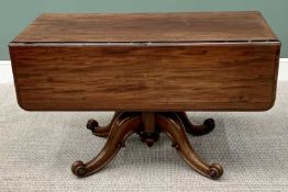 VICTORIAN MAHOGANY PARLOUR TABLE - twin flap having opposing opening end drawers, on a carved