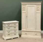 WHITE PAINTED BEDROOM FURNITURE (2) - to include a single door wardrobe with carved detail to the