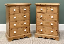 ANTIQUE STYLE REPRODUCTION PINE SMALL BEDSIDE CHESTS - a pair, having two short over three long