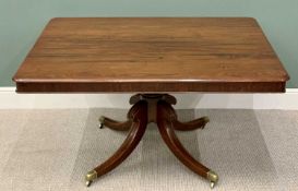 REGENCY MAHOGANY TILT TOP BREAKFAST TABLE - having a rectangular top on a turned column, on four