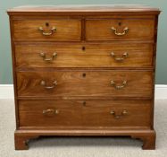 19th CENTURY MAHOGANY CHEST - of two short over three long oak lined drawers having brass swing
