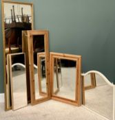 MIRROR ASSORTMENT - including a tall dressing mirror, 190 x 67cms, three light wood mirrors and a