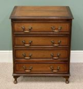 REPRODUCTION MAHOGANY FOUR DRAWER CHEST - having boxwood inlay, swan neck handles on short Queen