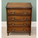 REPRODUCTION MAHOGANY FOUR DRAWER CHEST - having boxwood inlay, swan neck handles on short Queen